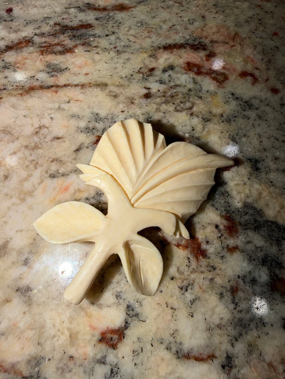 Vintage Carved Celluloid Leaf Brooch